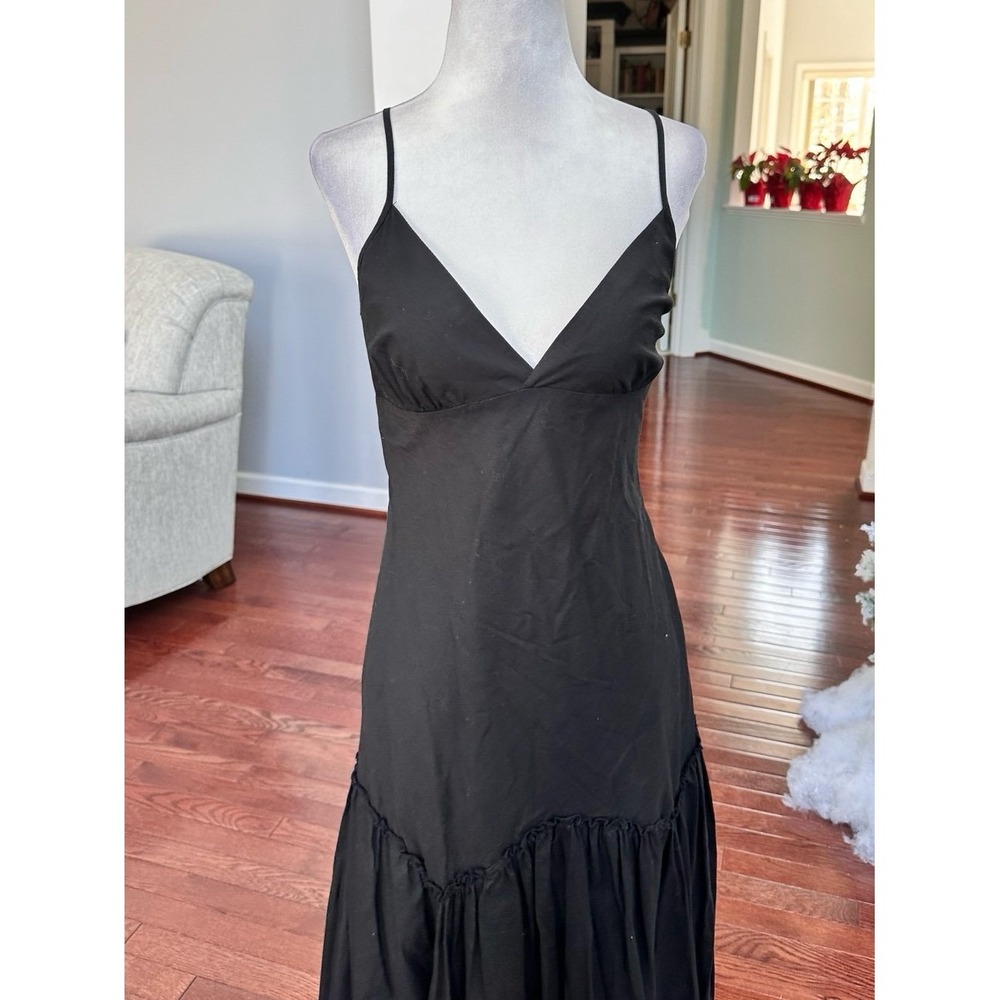 Vintage 2000s Forever 21 Black Asymmetrical Plunge Coquette Cocktail Y2K Dress - Picture 4 of 12